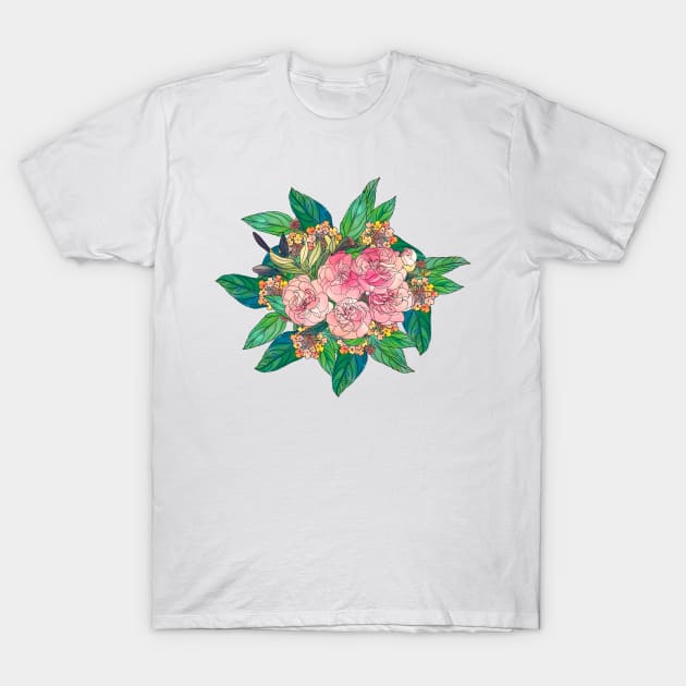 Girly Pink Watercolor Floral Hand Paint T-Shirt by NdesignTrend